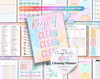 ADHD Cleaning Checklist Fillable | Deep Cleaning Schedule | Printable Chore Chart | Declutter Spring Clean Planner