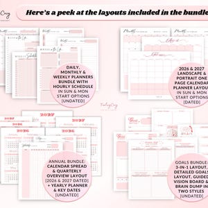 daily planner layout, monthly planner, weekly planner, 2026 Calendar Planner, Quarterly Planner, Goal Planner, Brain dump