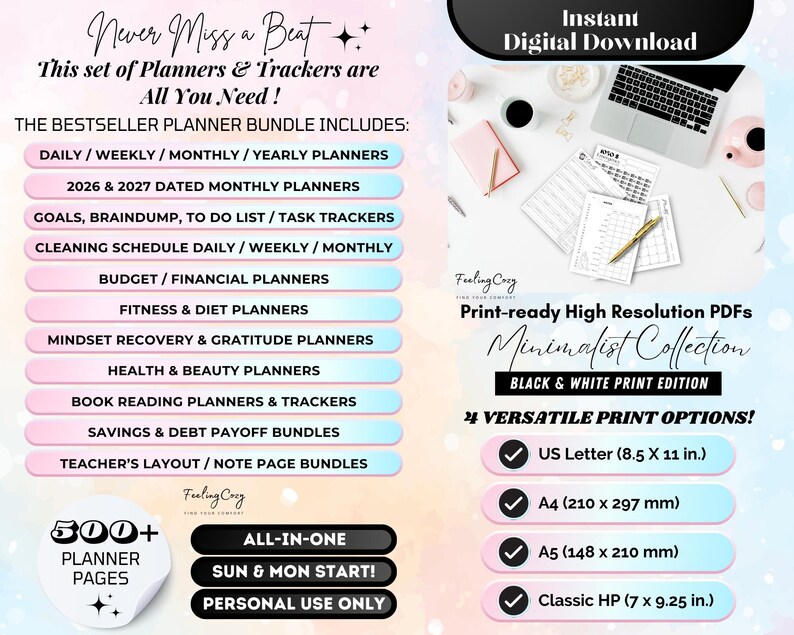 Mega 2026 Planner Printable / Journal Bundle: ADHD Daily, Weekly, Monthly, Goal | A5 Planner Inserts Bild 2