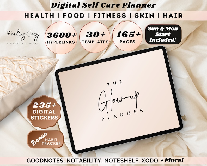 Self Care Planner, Self Care Journal, IPad Planner, Undated Digital Planner, GoodNotes Planner, Wellness Planner, Glow up Planner, Mood Tracker, Period Tracker, Fitness Planner, Workout Planner, Weight loss Planner