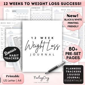 Weight Loss Printable: Fitness Journal, Meal Diet Workout Planner, Weight Loss Journal, Weight Loss Tracker, Weight Loss Chart | Digital PDF