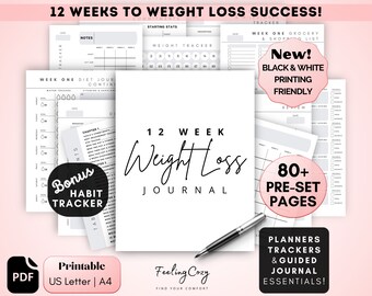 12 Week Weight Loss Journal | Body Measurement, Meal, Water Trackers | Workout & Fitness Planner