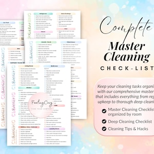 Detailed room-by-room home maintenance system featuring car wash, attic, and mudroom deep cleaning checklists; colorful printable PDF with thorough task lists and expert cleaning hacks for a perfectly organized house.