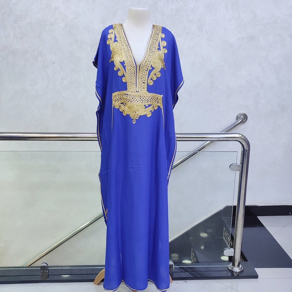 Moroccan Kaftan, Maxi Dress, Blue Kaftan, Moroccan Kaftan, Dress For Women, Cotton Soft, Gift For her, Abaya For Ramadan,