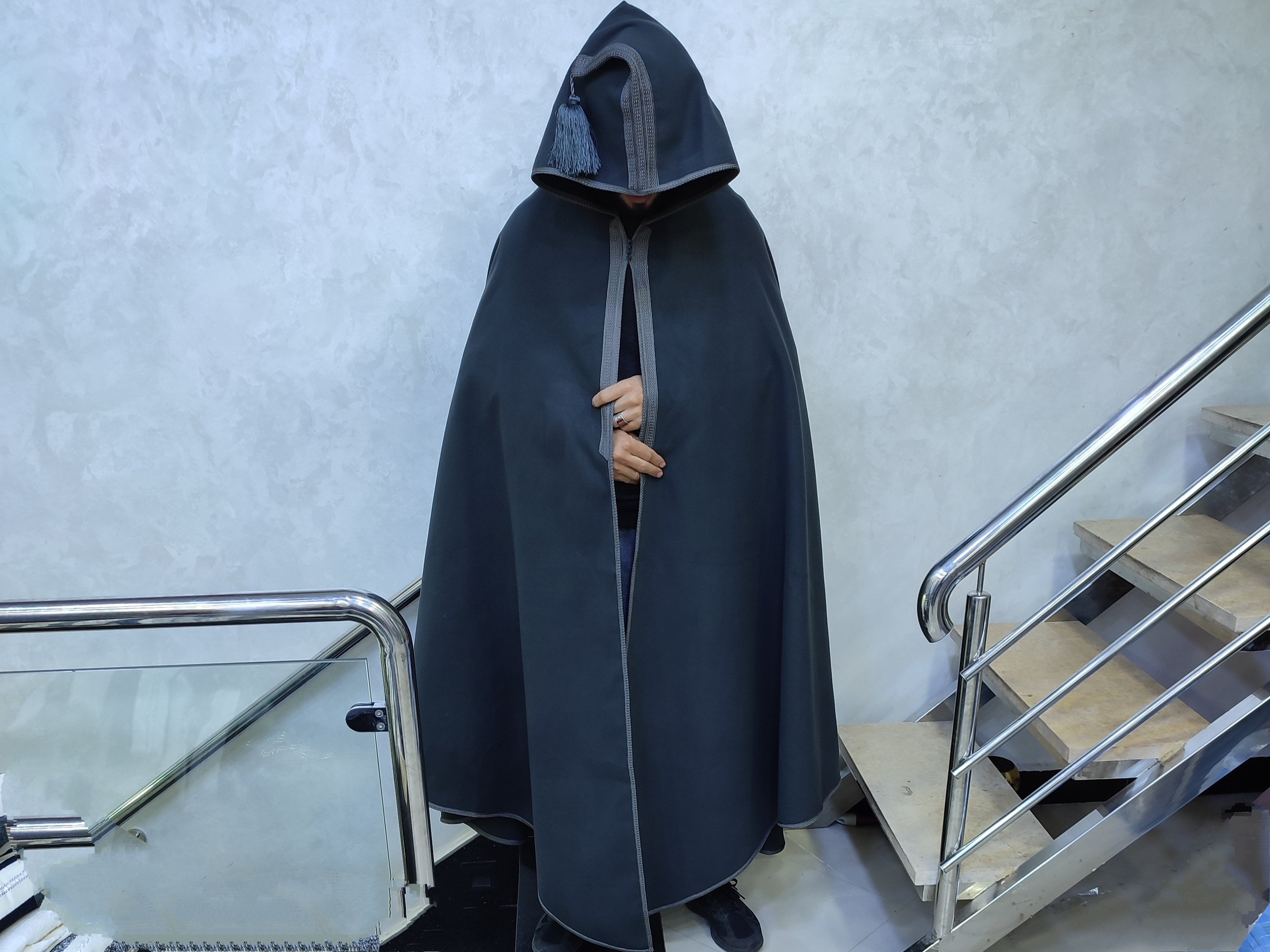Morccan Winter Silham,Dark Gray Winter Overcoat, Burnouse Warm Cape, Long Winter Overcoat, Cashmere Winter Cape,Moroccan Warm Overcoat