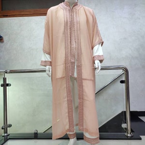 3-Pieces Circumcision Jabador For Men, Salmon Jabador For Wedding, Long Dress For Men, Moroccan Kaftan For Men
