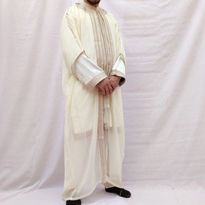 Moroccan Kaftan For Men, Ivory White Jabador, Long Dress For Men, kaftan For Wedding