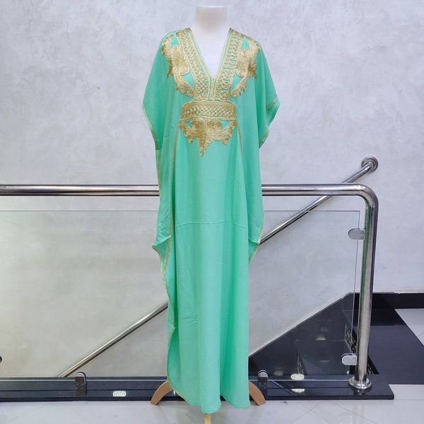 Moroccan Kaftan, Maxi Dress, Mint Kaftan, Moroccan Kaftan, Dress For Women, Cotton Soft, Gift For her, Abaya For Ramadan,