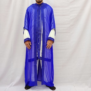 3-Pieces Circumcision Jabador For Men, Blue Jabador For Wedding, Long Dress For Men, Moroccan Kaftan For Men