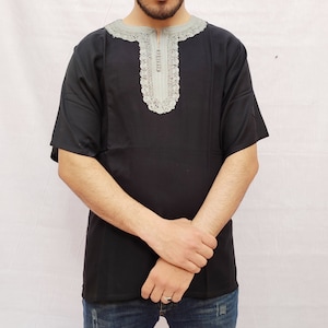 Moroccan Tunic For Men, Black T-shirt For Men, Tunic For Summer, Handmade Tunic For men, Gift For Him, Embroidered Tunic