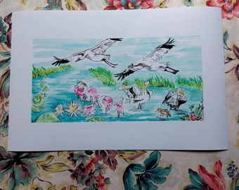 gulf coast shore birds ~ original watercolor and ink painting