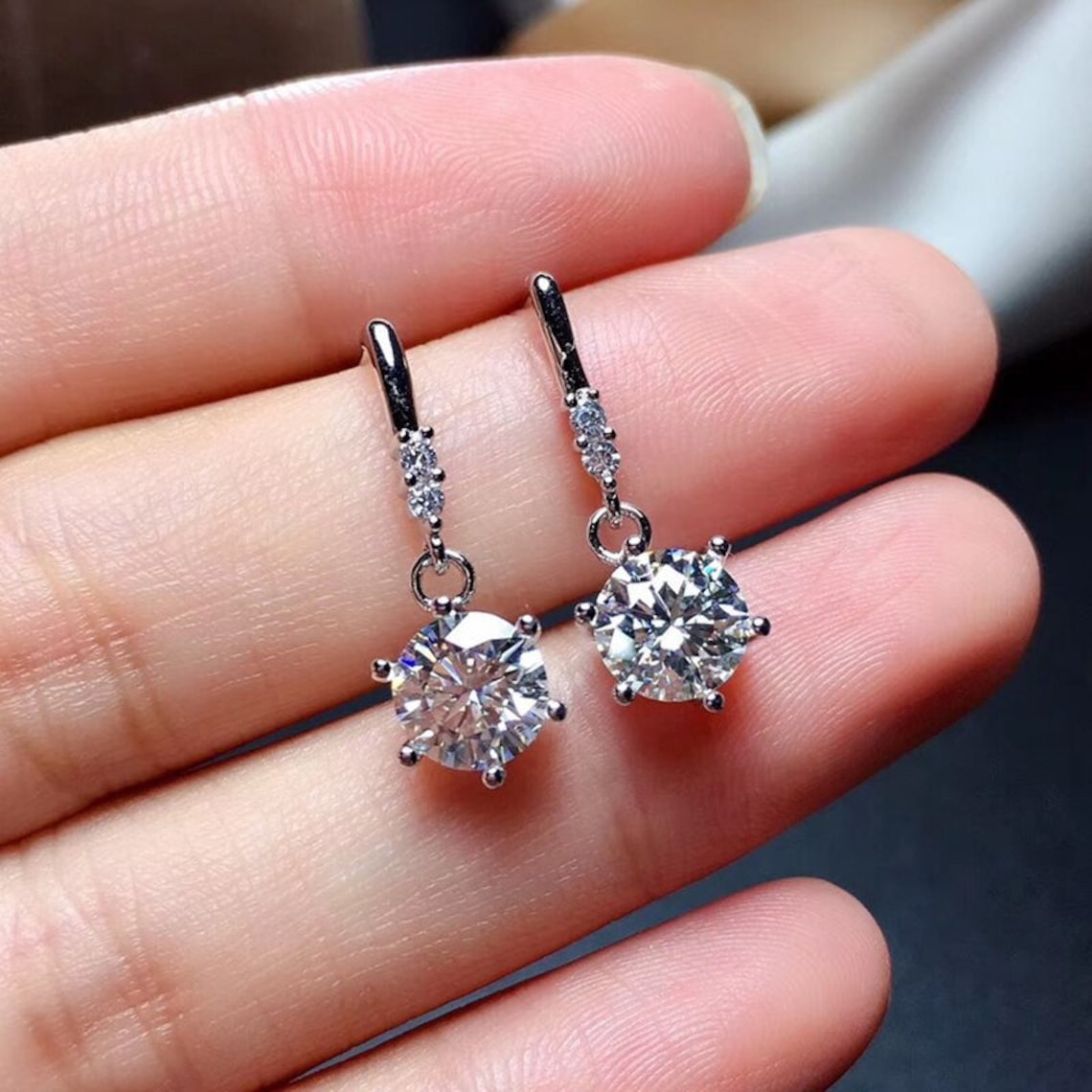 Natural Moissanite 925 Sterling Silver Moissanite Earrings Etsy