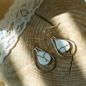 Kintsugi Teardrop Earrings 14k Gold-filled, Gift for Women