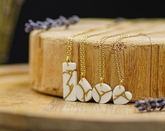 Kintsugi Dainty Necklace with Adjustable Chain 14k Gold-Plated