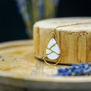 Kintsugi Teardrop Necklace 14k Gold-filled & Gold-plated, Gift for Women