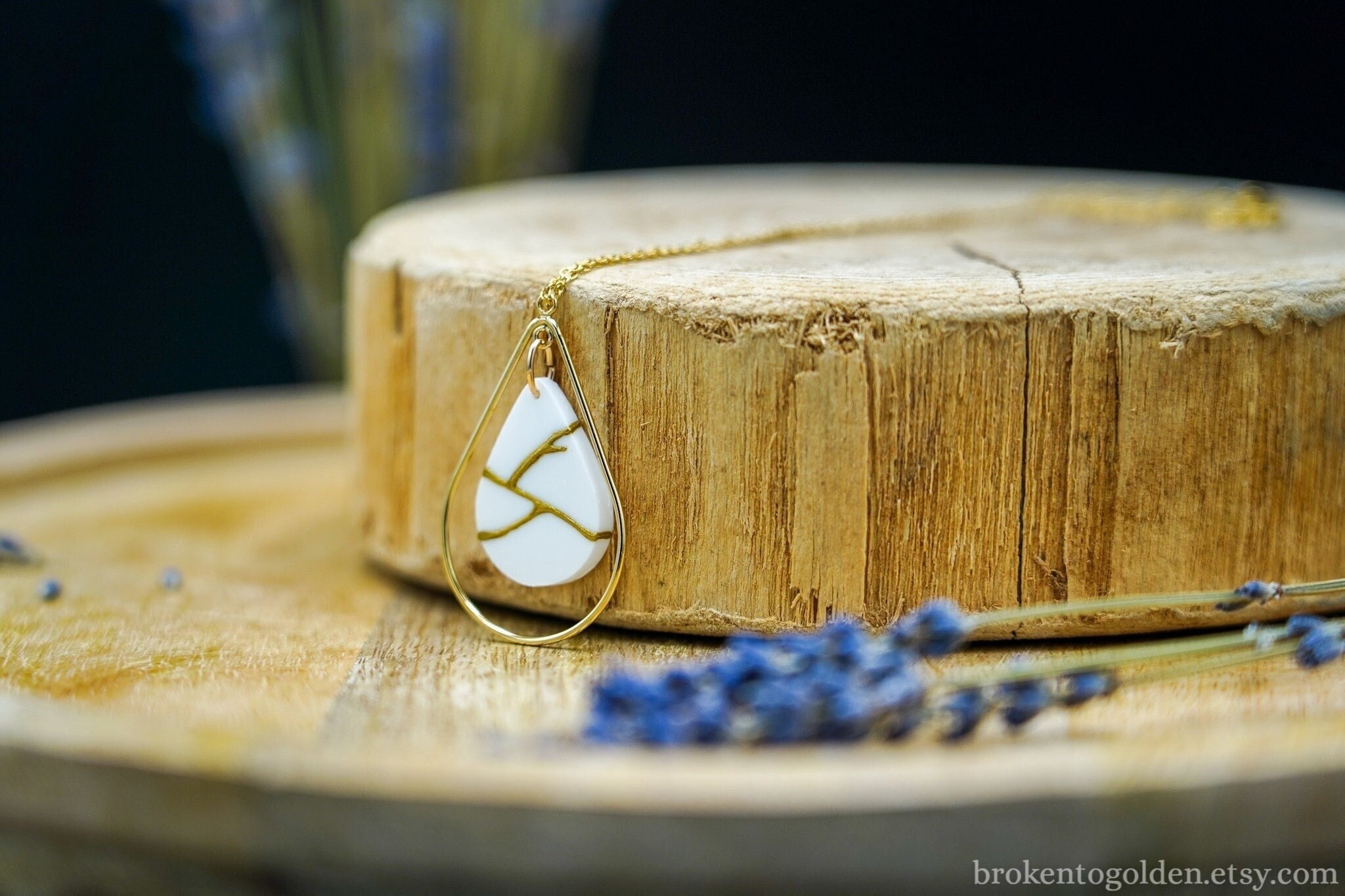 Kintsugi Teardrop Necklace 14k Gold-filled & Gold-plated, Gift for Women