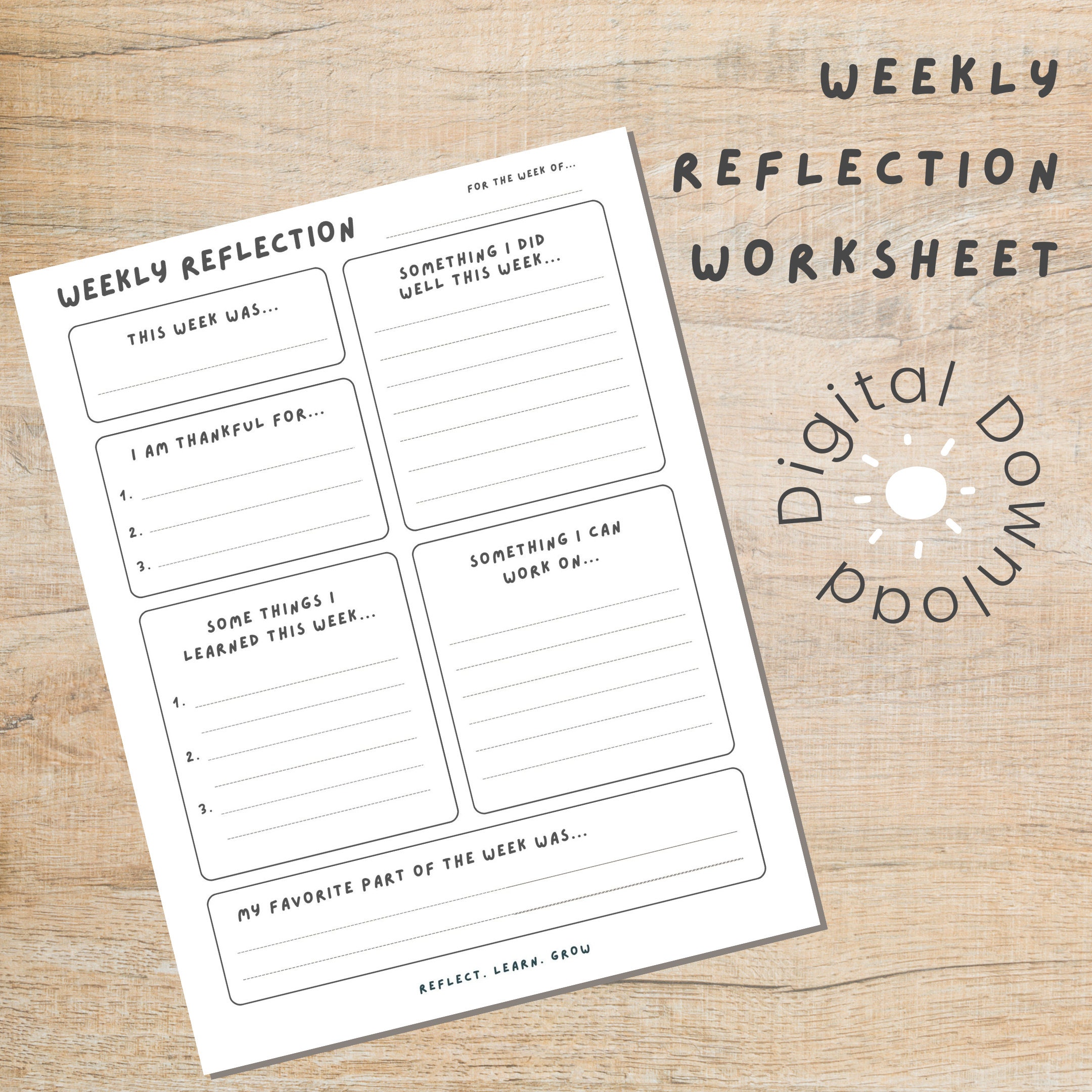 Weekly Reflection Worksheet PRINTABLE Growth Mindset Journaling ...