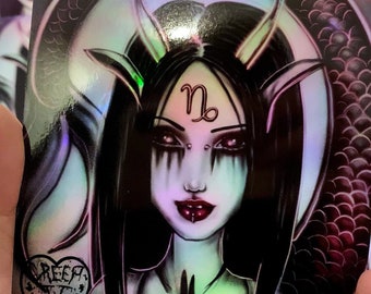 CAPRICORNIO ~ Chica del Zodíaco ~ 4x4 HOLOGRAPHIC vinilo STICKER / Resistente a la intemperie