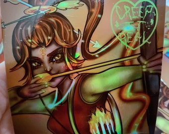 SAGITARIO ~ Chica del zodiaco ~ PEGATINA DE VINILO HOLOGRÁFICA 4x4 / Resistente a la intemperie