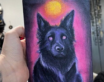 Pintura al óleo de lobo espeluznante de 5x7