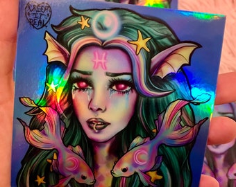 Pegatina holográfica PISCIS 4x4 CHICA DEL ZODIACO
