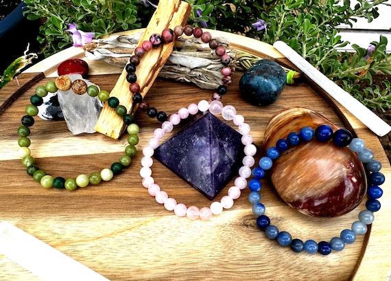 Hand-Crafted Healing Gemstone Bracelets – Jade, Jasper, Rhodonite, Quartz, Aventurine, Tigers Eye