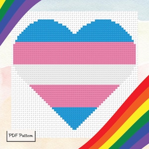 Transgender Pride Heart | DMC Cross Stitch Pattern PDF - Instant Digital Download | Easy Beginner Sewing Craft | Love Inclusive Queer LGBTQ