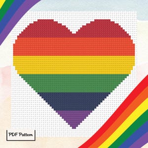LGBTQ+ Rainbow Pride Heart | DMC Cross Stitch Pattern PDF - Instant Digital Download | Fun Easy Beginner Sewing Craft | Love Inclusive Queer