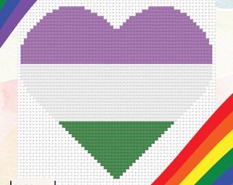 Genderqueer Pride Heart Cross Stitch Pattern | PDF Instant Digital Download | LGBTQ+ Beginner Sewing Craft