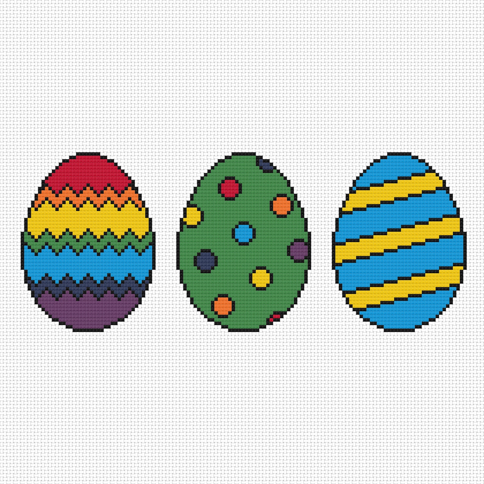 Easter Eggs Zig Zag, Polka Dot, Stripe Cross Stitch Pattern PDF Instant