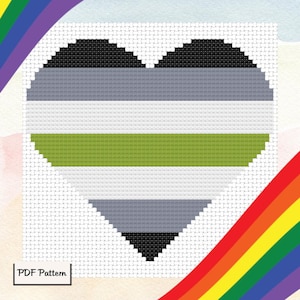 Agender Pride Heart | DMC Cross Stitch Pattern PDF - Instant Digital Download | Fun Easy Beginner Sewing Craft | Love Inclusive Queer LGBTQ