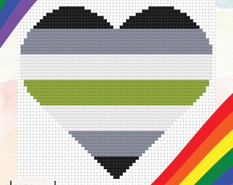 Agender Pride Herz Kreuzstichmuster | PDF Sofortiger Digitaler Download | LGBTQ+ Nähzeug für Anfänger