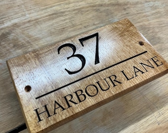 Personalised Engraved Solid Oak House sign.