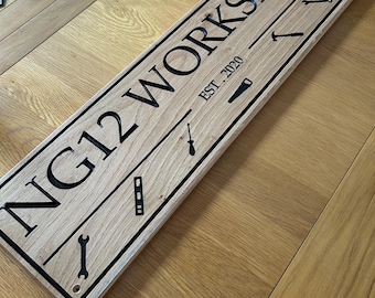 Personalised Engraved Solid Oak Workshop Sign