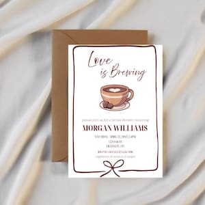 Love Is Brewing Bridal Shower Invitation with Canva Template | Printable Bridal Shower Coffee Theme | Invite Download LB01