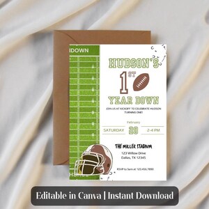 Football First Birthday Invitation | 1st Year Down Birthday Editable Template | Sports Theme Party Invite for Boy | Digital Download