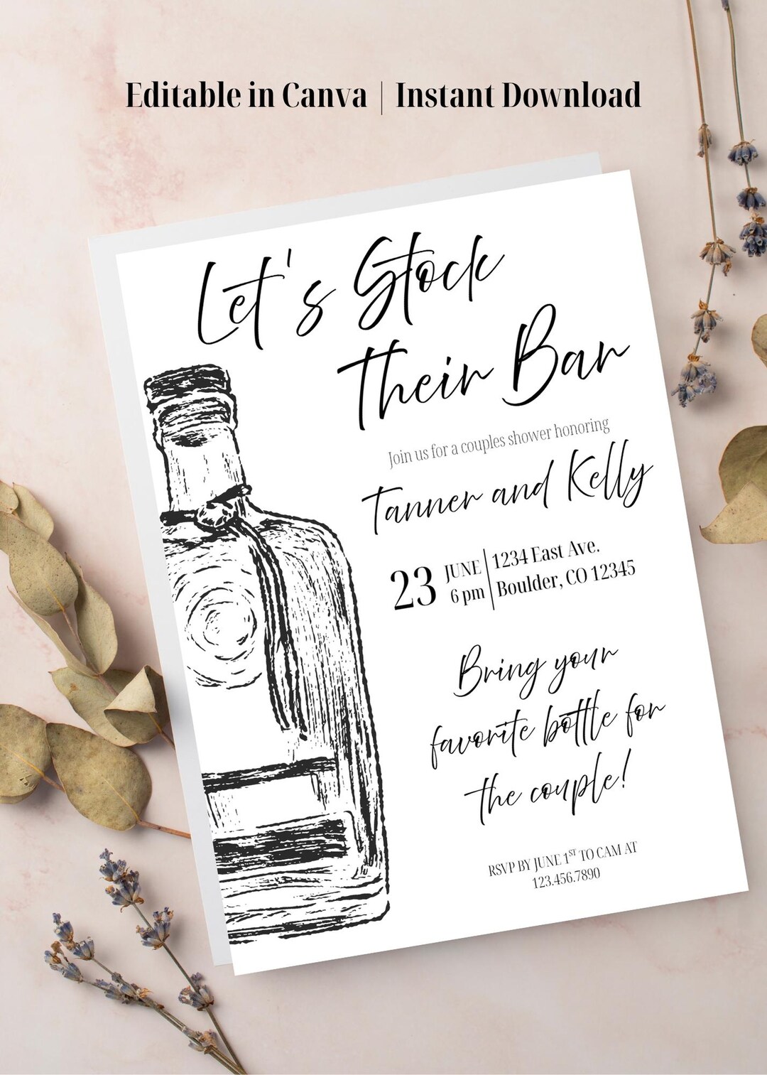 Editable Stock the Bar Couples Shower Invitation | Printable Bar Themed ...
