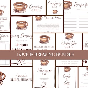 Love is Brewing Bridal Shower Bundle | Coffee Bridal Shower Invitation, Games, and More | Editable Bridal Shower Pack LB01B
