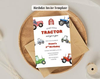 Tractor 2nd Birthday Invitation: Farm Party Theme (Digital Download)