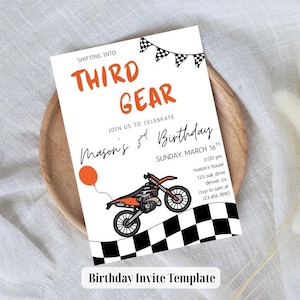 Third Birthday Invitation Template | Editable Shifting Into Third Gear Invite | Dirt Bike 3rd Birthday Download