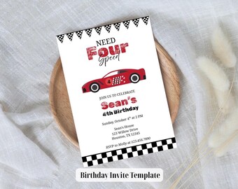 Need Four Speed Race Car 4th Birthday Invitation (Digital Download)
