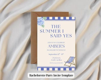 Beach Bachelorette Party Invitation & Itinerary Template (Digital Download 5x7 in)