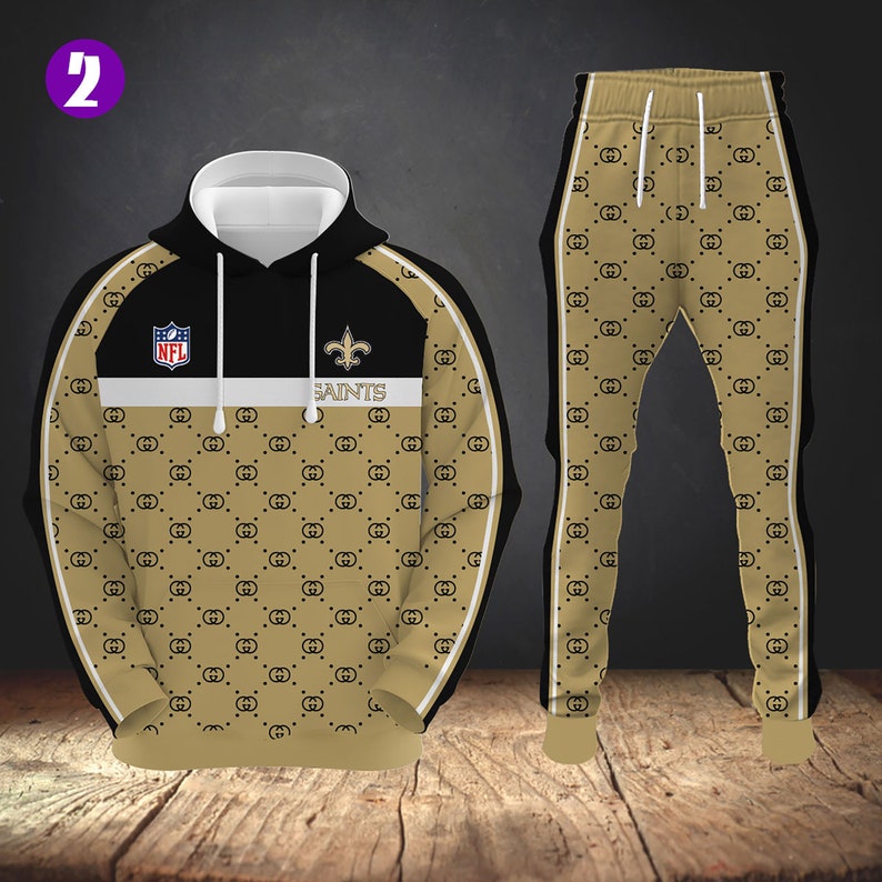 ND026 New Orleans Saints Casual Tracksuit Sportswear Sets Patchwork Hoodies Sweatshirt and Sweatpant Set Spring Autumn Jogger Set