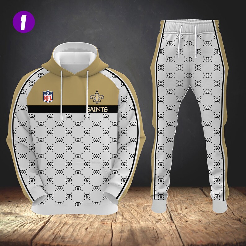 ND026 New Orleans Saints Casual Tracksuit Sportswear Sets Patchwork Hoodies Sweatshirt and Sweatpant Set Spring Autumn Jogger Set
