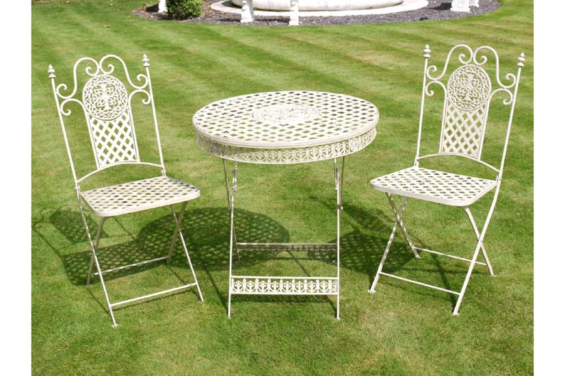 Antique White Metal Bistro Set Etsy