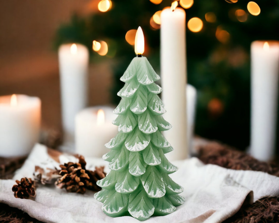 Green Christmas Tree Candle LED 16.5cm Etsy UK