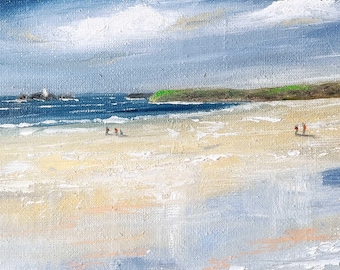 Hayle Beach Godrevy Print from my Original Oil Painting, Coastal Cornwall Art. Available in 3 sizes.