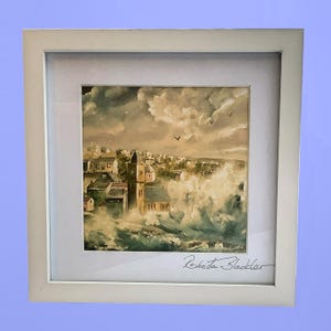 Porthleven Storm-zeegezichtprint: gesigneerde Cornish Art (20 x 20 cm)