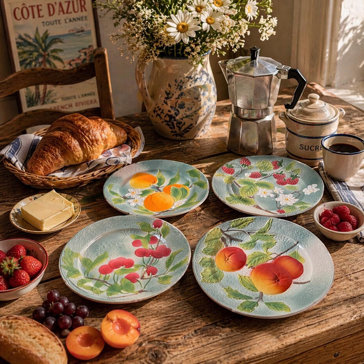 Vintage St. Clement France – Set Of 6 Dark Green Bread & Butter / Appetizer Plates, Hand Painted 4 thumbnail image