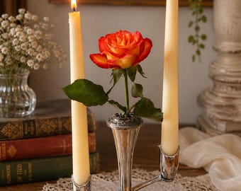 Vintage Silver Plate Bud Vase Candelabra, Grenadier England Table Centre, Romantic Candle Holder with Flower Vase, Mid Century Decor